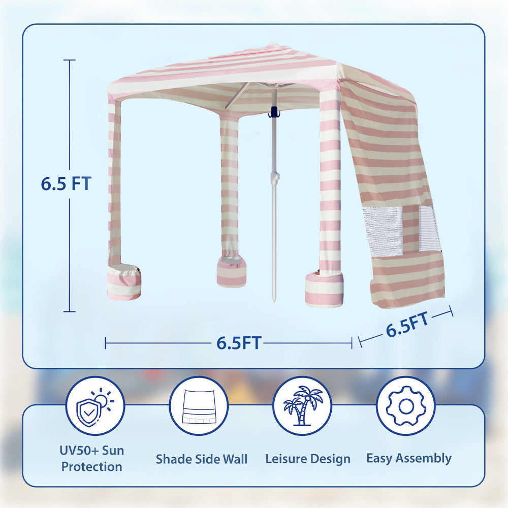 AMMSUN 6.5'×6.5' beach cabanas for sand with privacy sunwall in 6.5ft high with sturdy ribs and sand bags