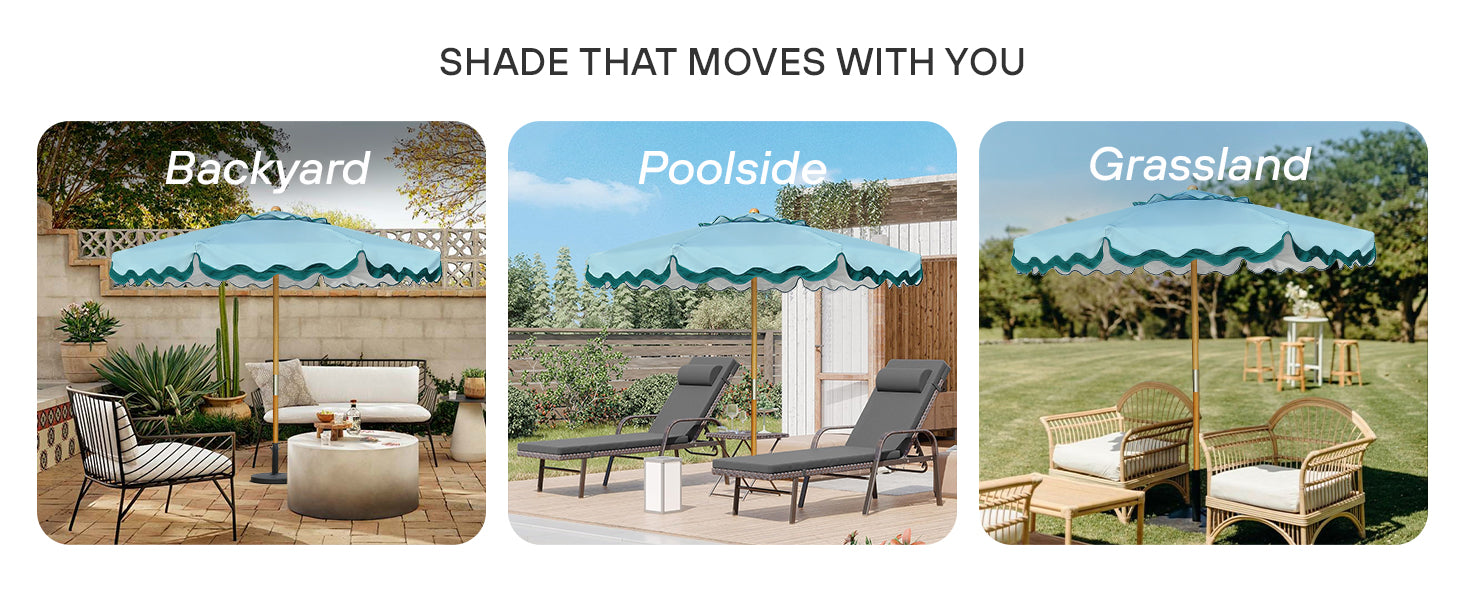 AMMSUN wood handle outdoor umbrellas for patio with pulley lift for patio, backyard, and grassland.