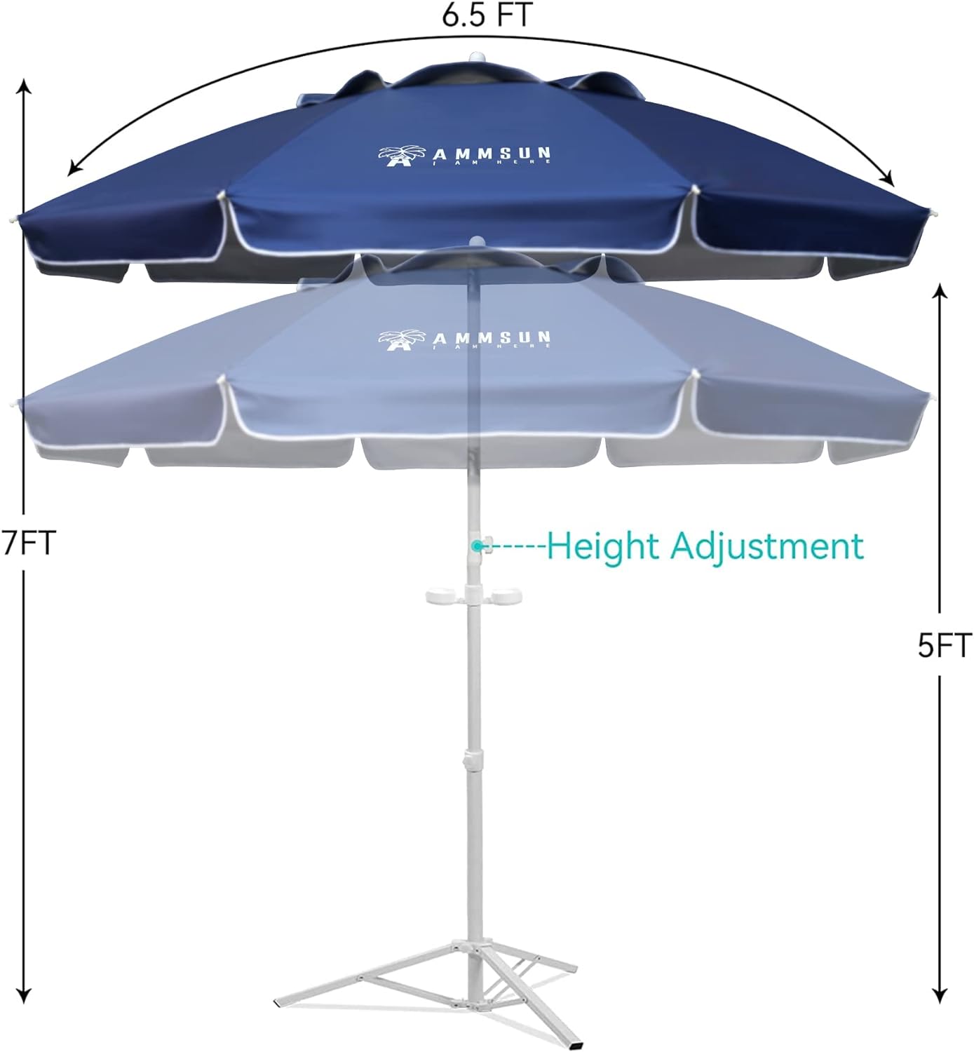 AMMSUN 6.5ft Lightweight Portable Sports Umbrella with Stand Dark Blue