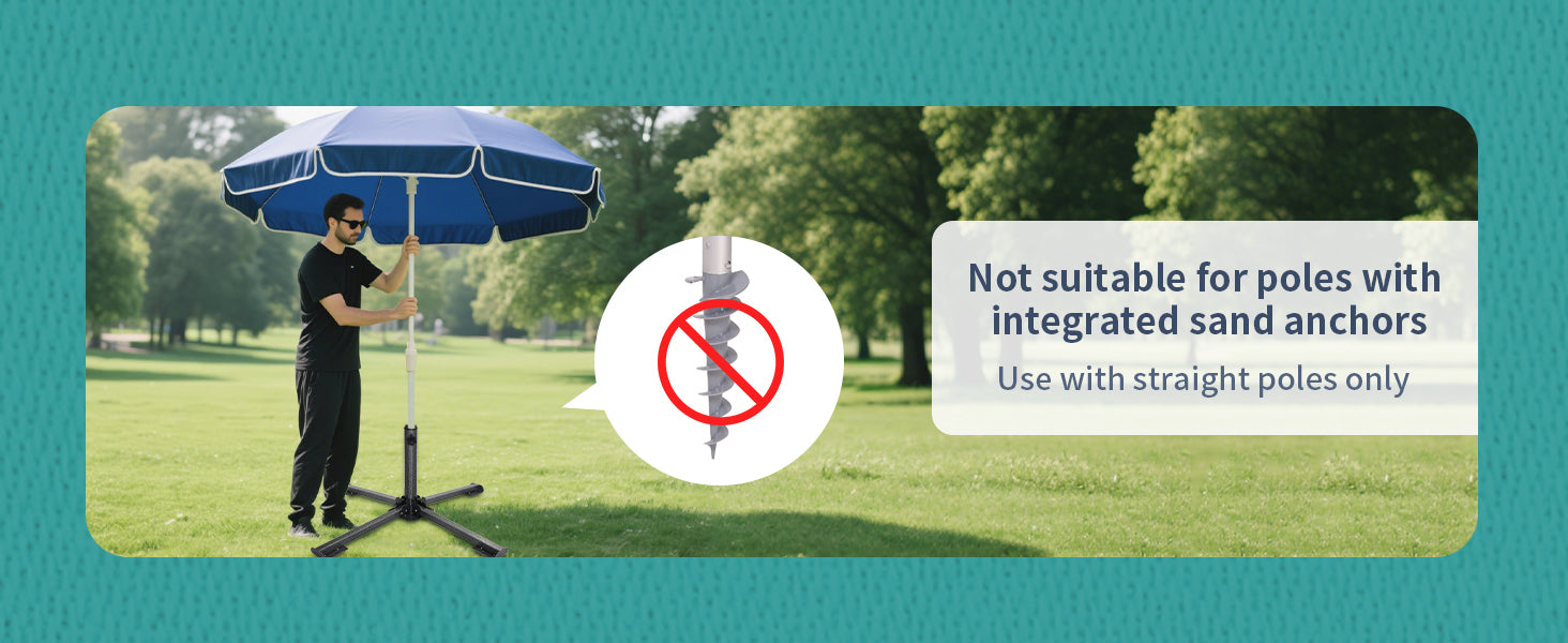 AMMSUN umbrella base outdoor patio for paresol doesn't fot for poles with integrated sand anchors