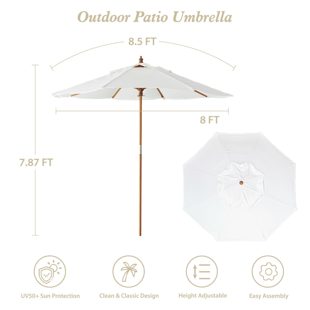 AMMSUN 8.5ft wooden umbrella pulley lift patio market umbrella for backyard, beach, market