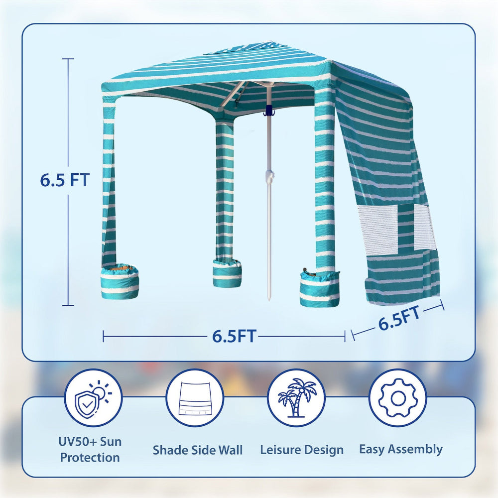AMMSUN 6.5'×6.5' beach cabanas for sand with privacy sunwall in 6.5ft high with sturdy ribs and sand bags