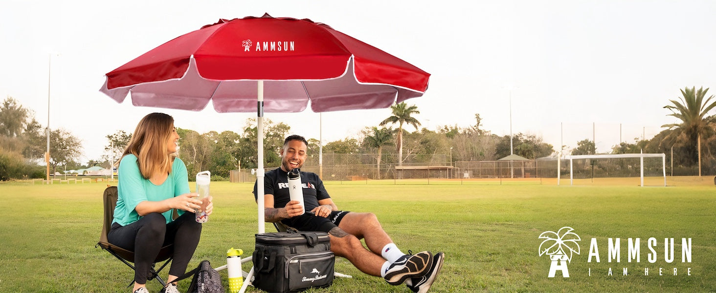 dunham's sports patio umbrella AMMSUN 6.5ft Portable Lightweight Sports Umbrella with Stand-Red