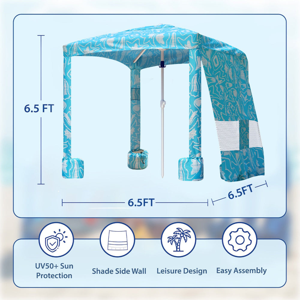 AMMSUN 6.5'×6.5' beach cabanas for sand with privacy sunwall in 6.5ft high with sturdy ribs and sand bags