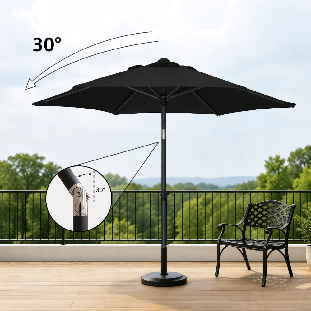AMMSUN 6ft black patio umbrella for outside with tilt on a wooden deck