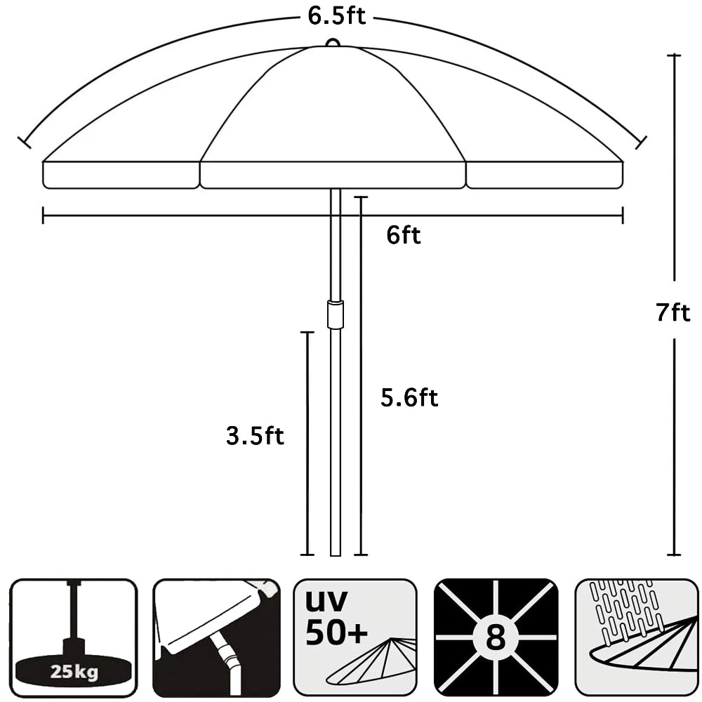 The AMMSUN 6.5ft tan outdoor table umbrella in 7ft tall, offers UV 50+ protection, waterproof, and tilt
