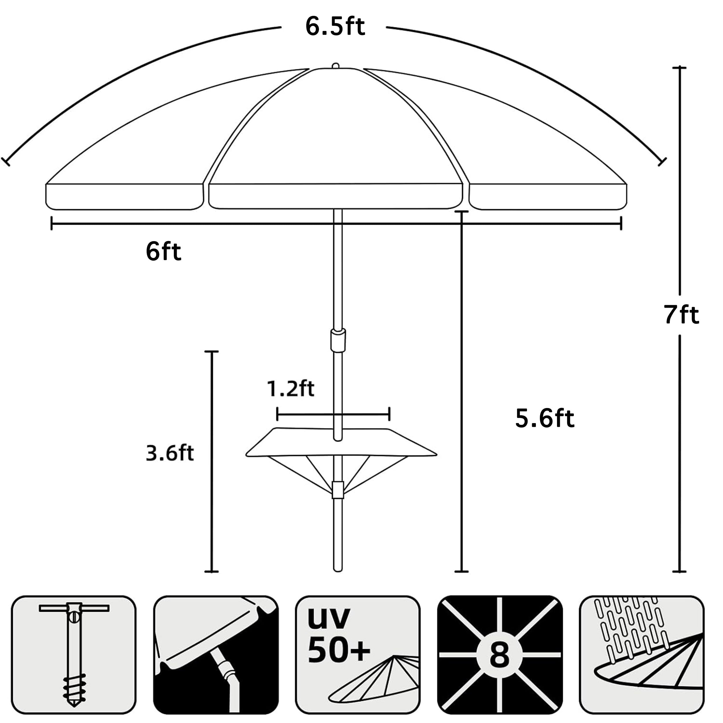 AMMSUN Beach Umbrella with Sand Anchor & Table Sea Stroke
