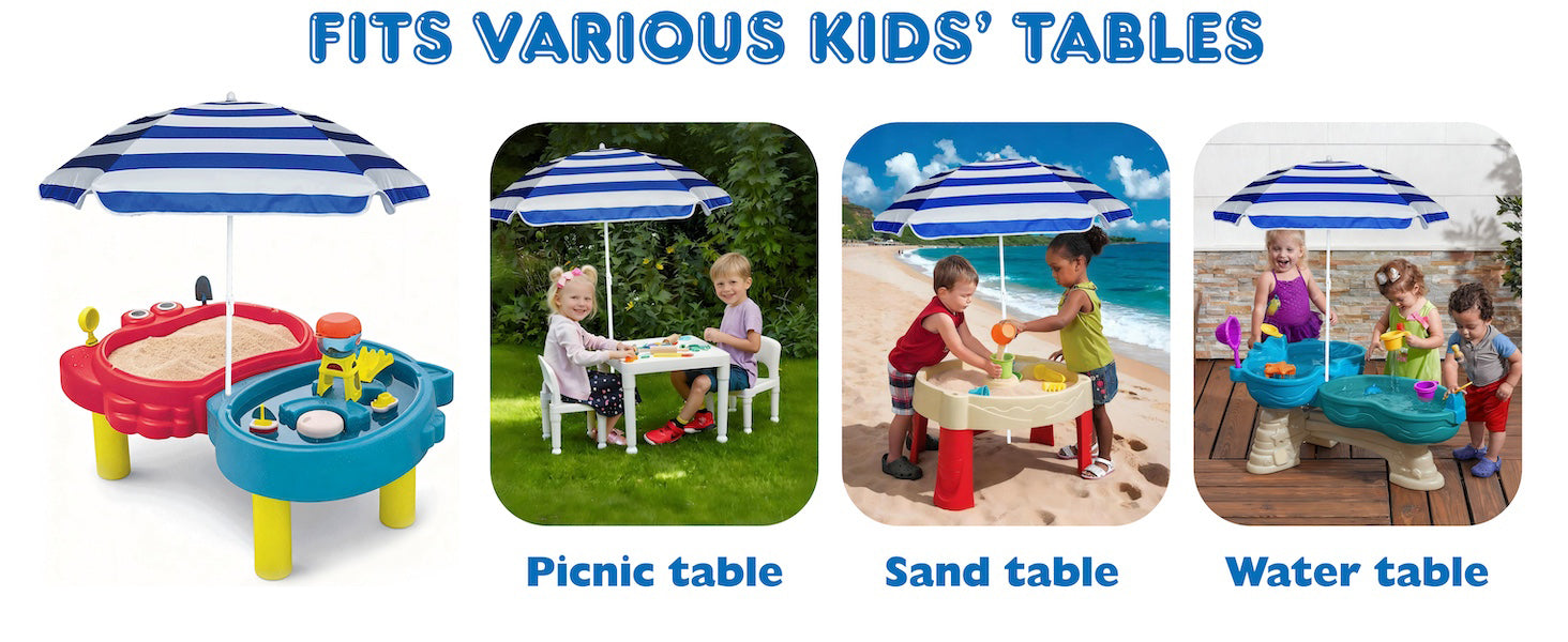 AMMSUN 5ft blue white seaside beach umbrella for water table - kids durable umbrellas for children