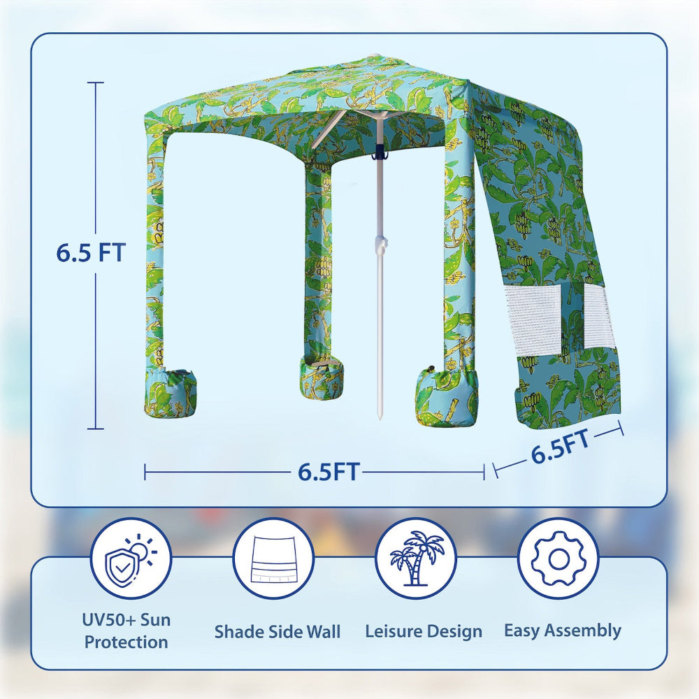 AMMSUN 6.5'×6.5' beach cabanas for sand with privacy sunwall in 6.5ft high with sturdy ribs and sand bags