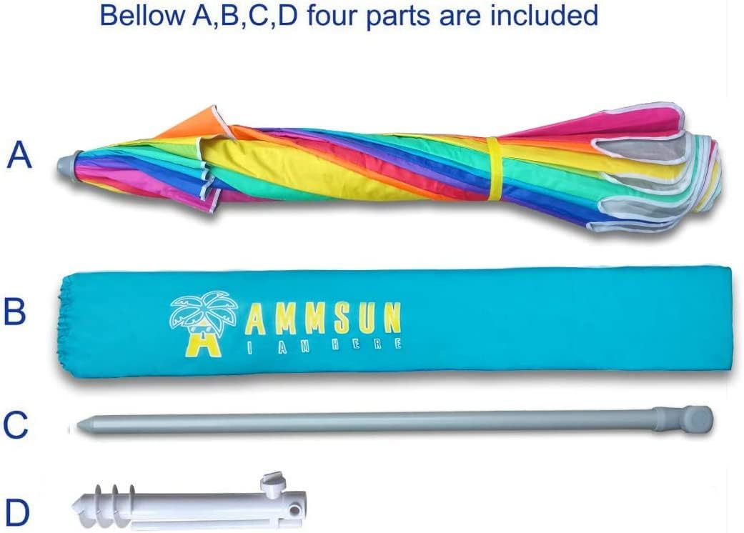 AMMSUN 7.5ft Beach Umbrella with sand anchor Rainbow