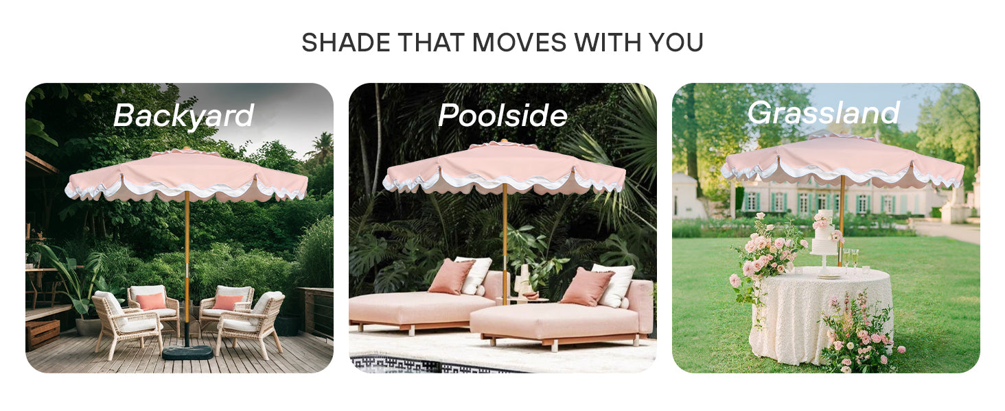AMMSUN wooden umbrella outdoor patio with pulley lift for patio, backyard, and grassland.