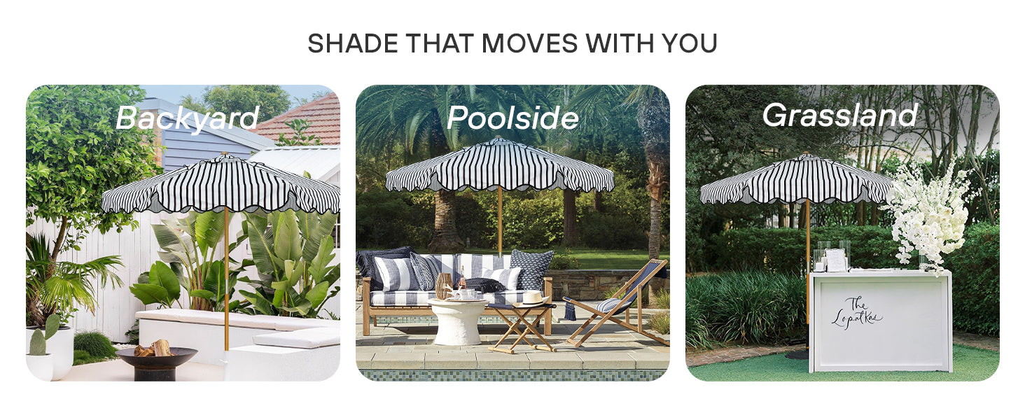 AMMSUN wooden umbrella outdoor patio with pulley lift for patio, backyard, and grassland.