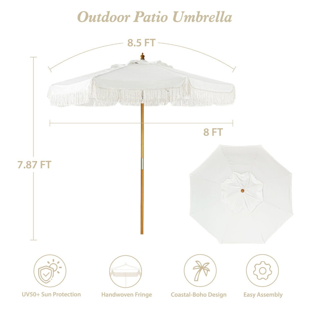 AMMSUN pulley lift boho umbrella wooden pole with dimensions and features