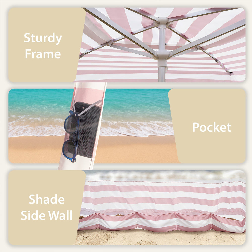 AMMSUN 8'x8' cool cabana beach tent portable shade with side wall has sturdy frame and a pocket on its leg