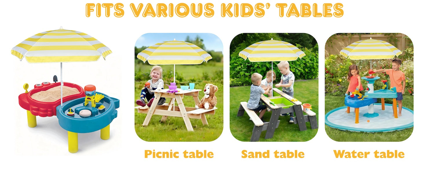 AMMSUN 5ft yellow white seaside beach umbrella for water table - kids durable umbrellas for children