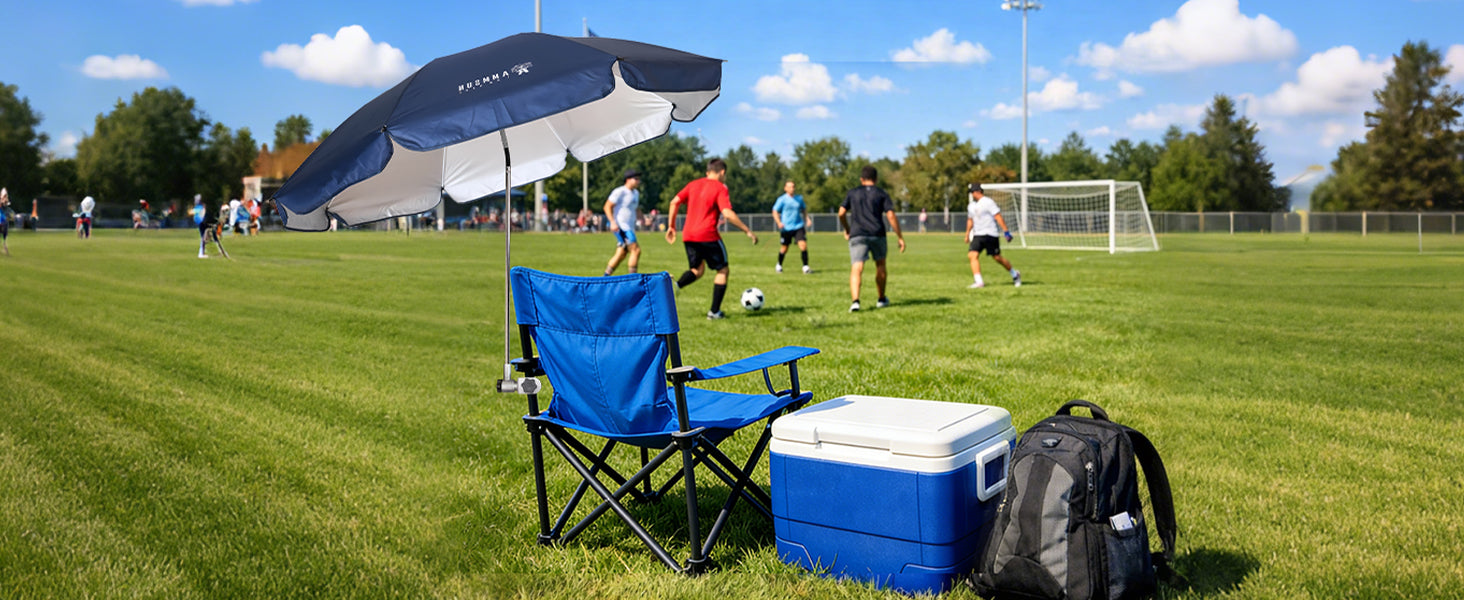 An AMMSUN navy blue 47 inches camping chair umbrellas with clamp for sports on the grass