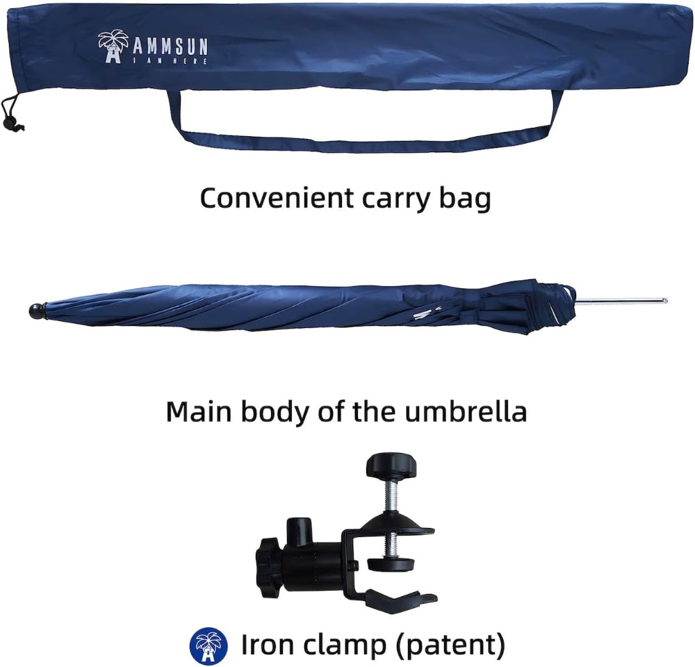 AMMSUN navy blue chair umbrellas for baseball games with clamp has carry bag