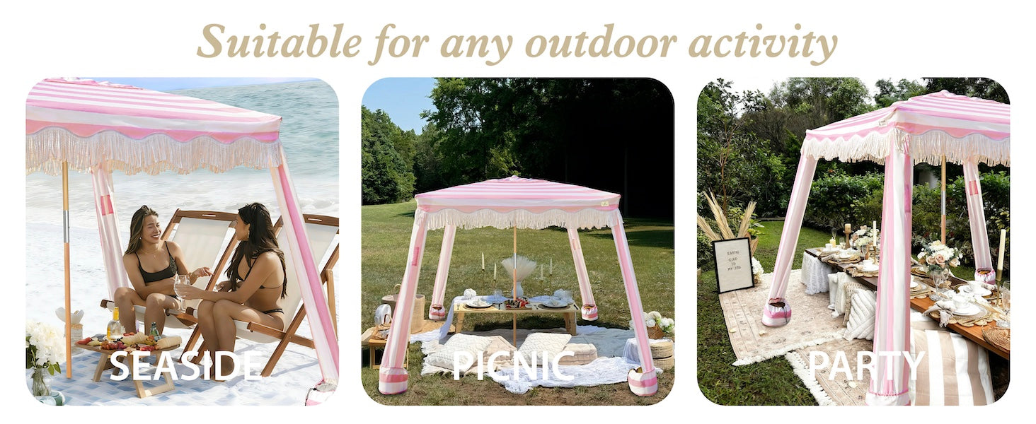 AMMSUN outdoor shade fringe cabana for beach gear purchasers fits for seaside, picnic and party