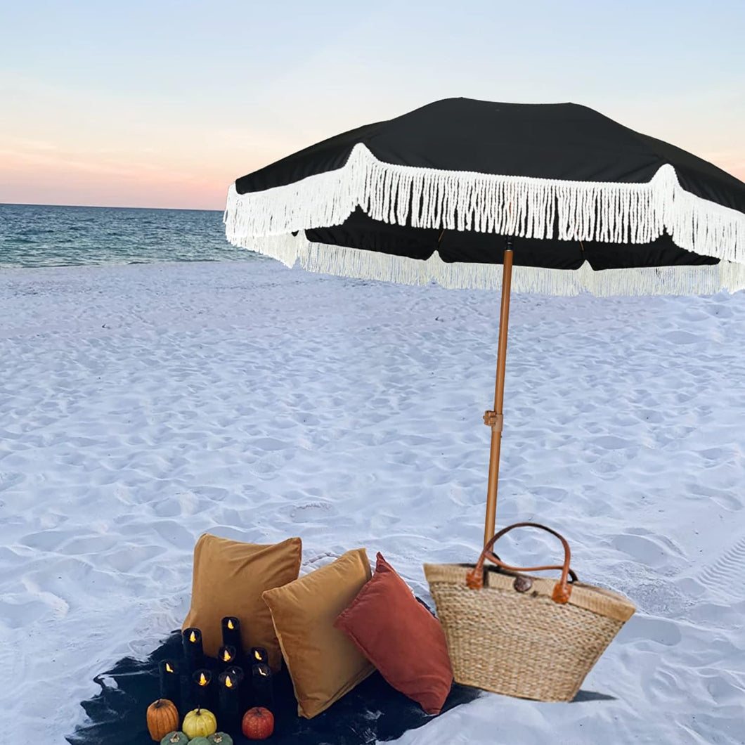 ammsun patio umbrella 6.5ft Portable Sports with Stand, Stripe Yellow Wave Colorful AMMSUN 7ft Patio Fringe Umbrella,Noble