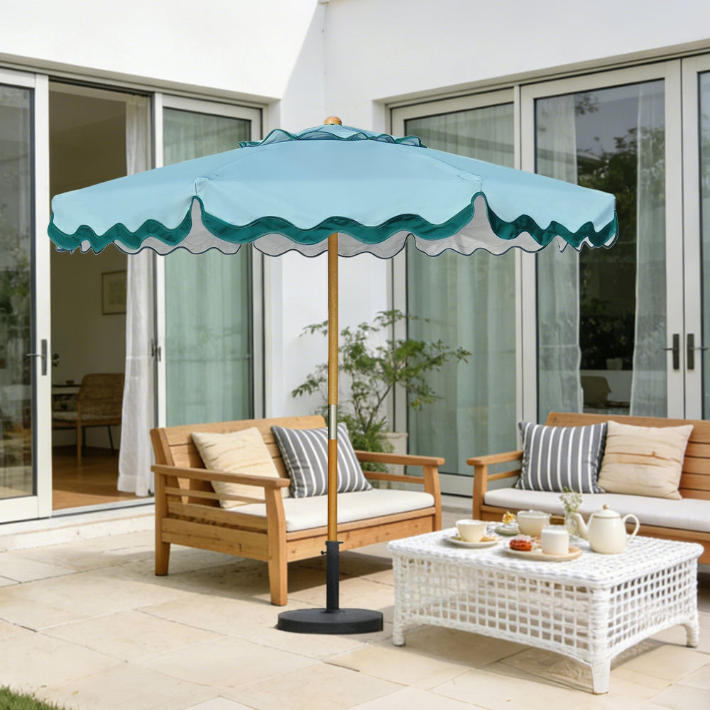 AMMSUN Turquoise pool umbrellas outdoor with pulley list for wooden umbrella, inviting setting for meals