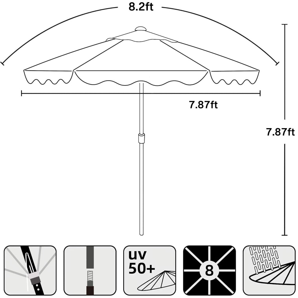 AMMSUN 8.2ft vintage wood outdoor umbrella with pulley system has 8 wood ribs for patio umbrella
