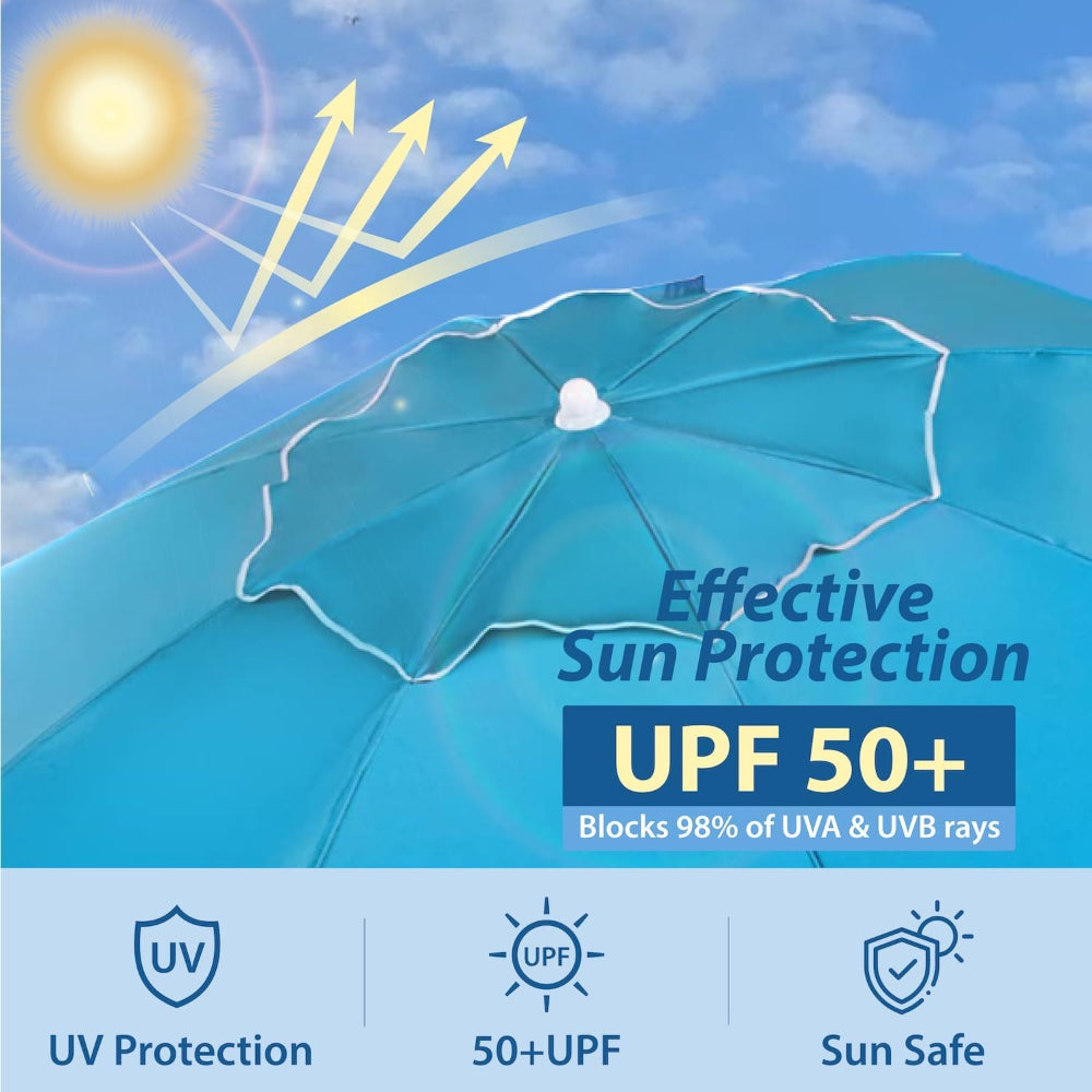 AMMSUN 6.5ft Sky Blue Portable Sports Umbrella with Stand for UPF 50+ patio umbrellas & shade