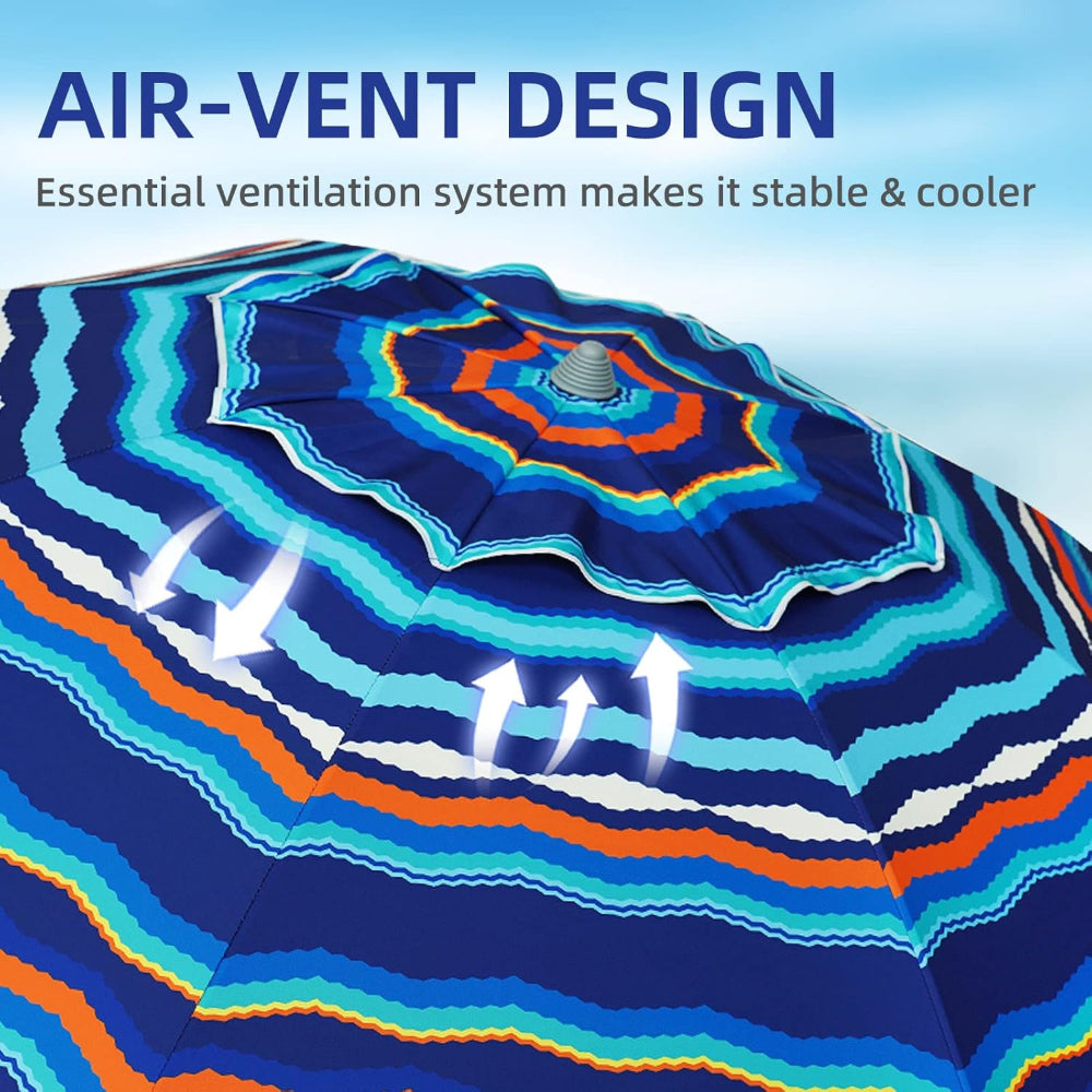 AMMSUN 7ft striped heavy duty beach umbrella with air-vent design