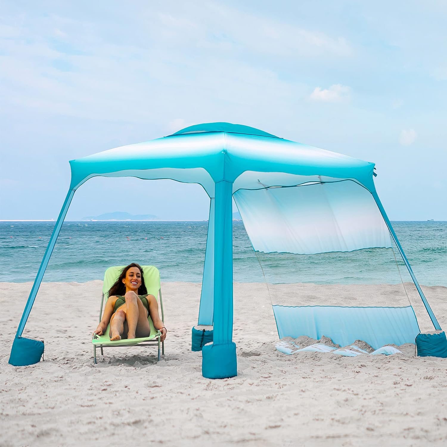 AMMSUN 6.2'×6.2' Beach Cabana With Privacy Sunwall Gradient Blue