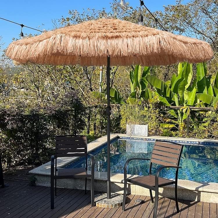 AMMSUN 9ft Hula Thatched Tiki Patio Umbrella Hawaiian Style