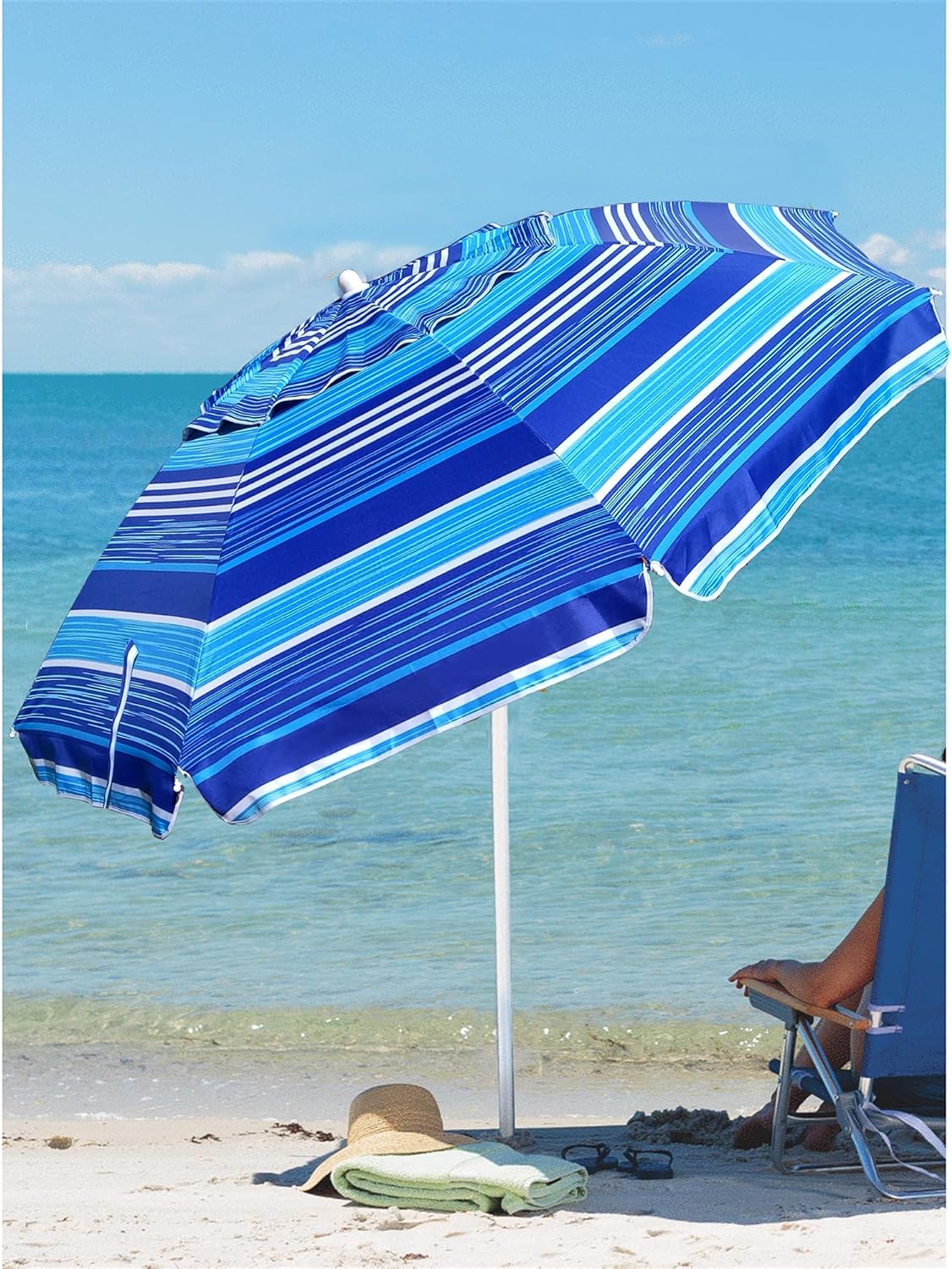 AMMSUN 6.5ft Outdoor Umbrella Blue Strips