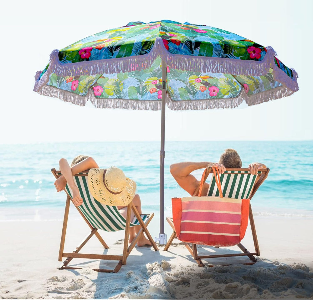AMMSUN 6.5ft fringe Beach Umbrella,tropical