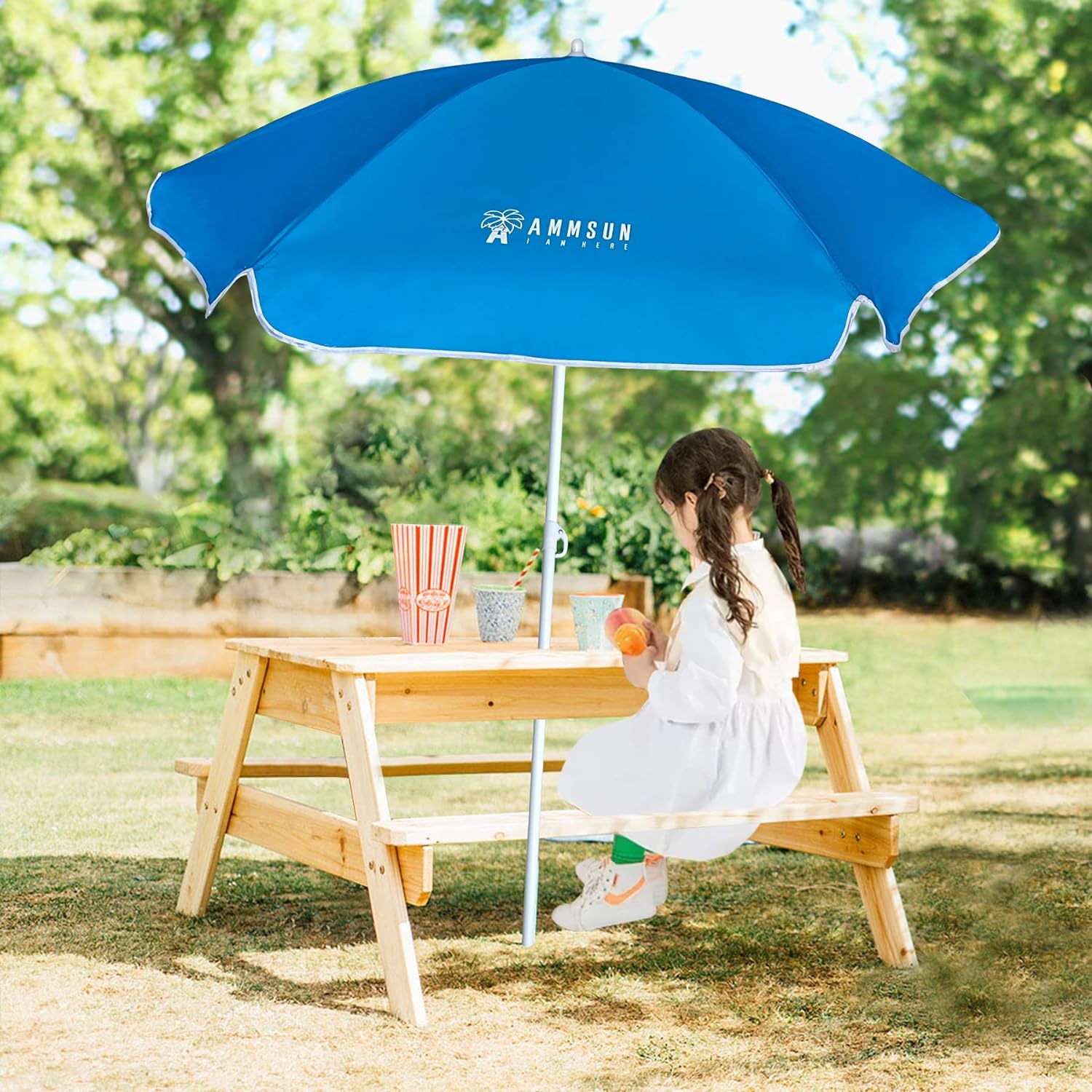 AMMSUN 5ft Beach Camping Garden Outdoor Kid Umbrella Sky Blue