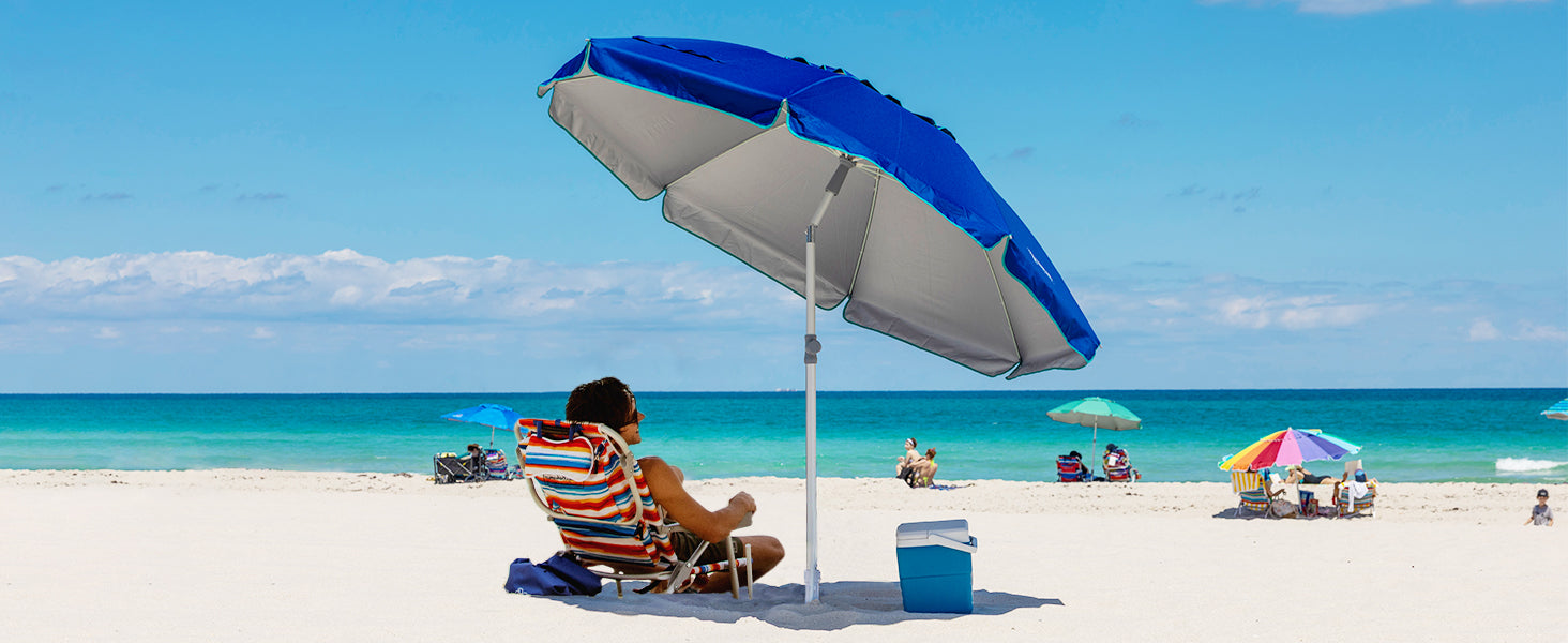 AMMSUN 6.5ft Outdoor Umbrella with sand anchor,Solid Blue