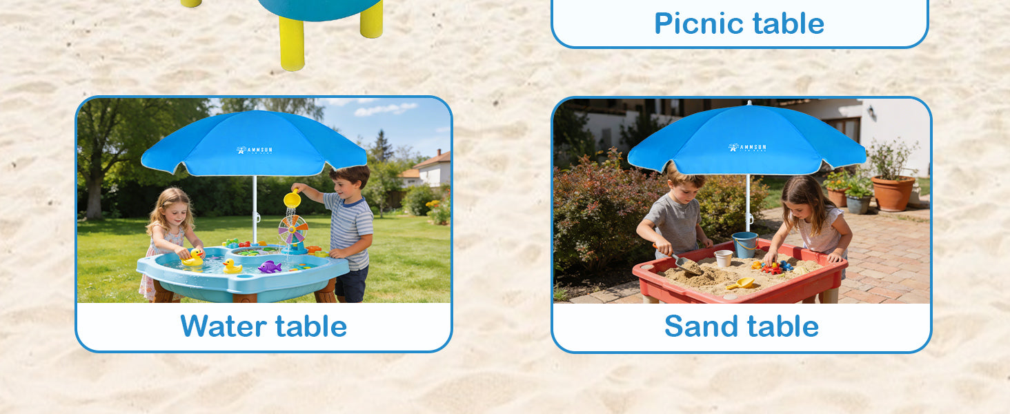 AMMSUN 5ft sky blue water table umbrella for kids picnic table, sand table, backyard and beach