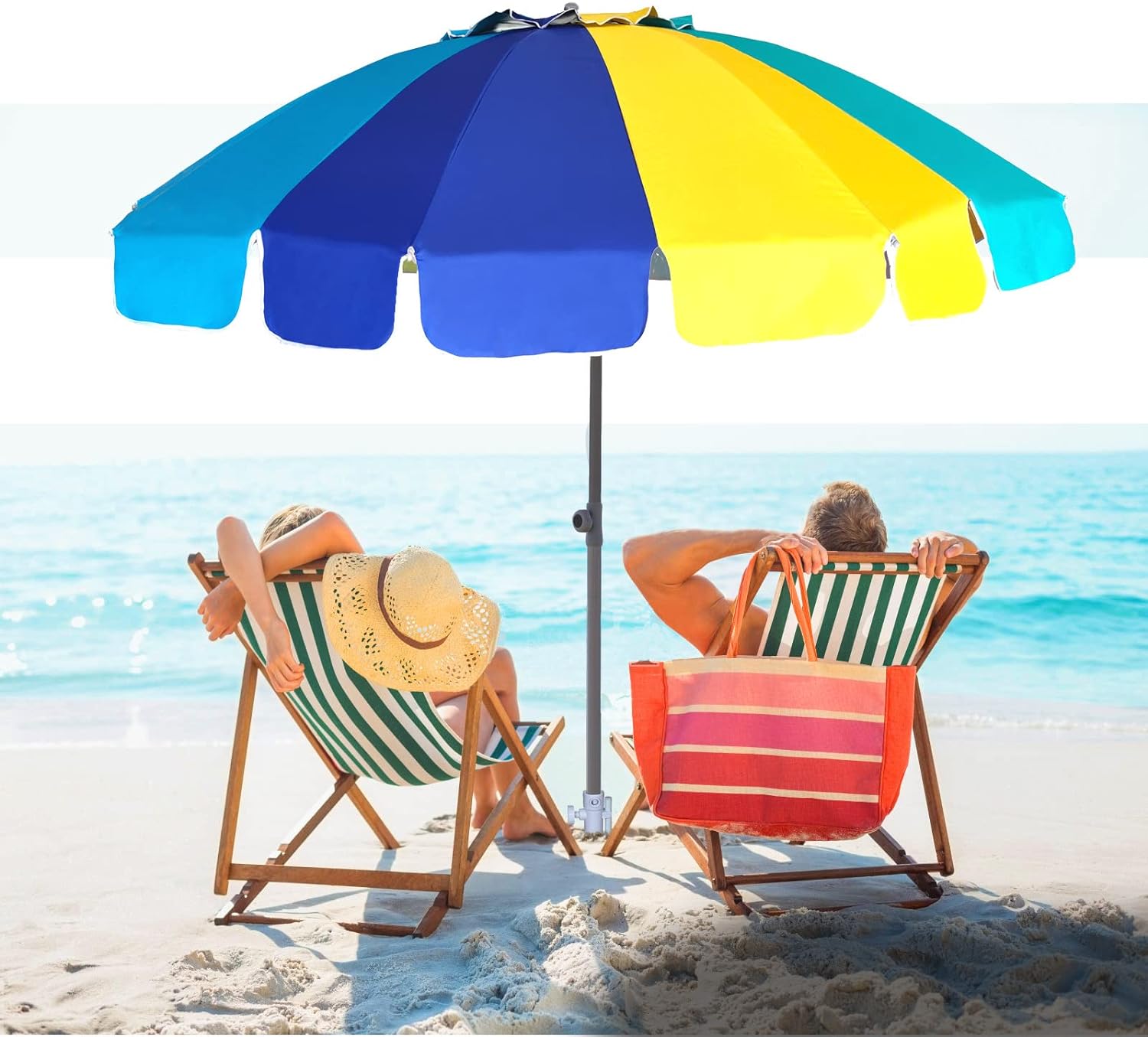 AMMSUN 7.5ft Beach Umbrella with sand anchor Multicolor Blue
