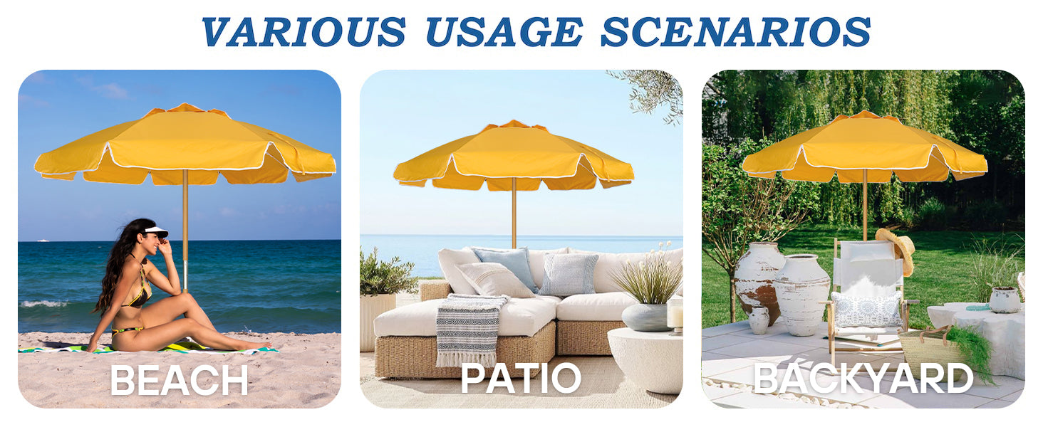 AMMSUN yellow heavy duty patio umbrella with wood pole is fit ofr beach, patio, and backyard 