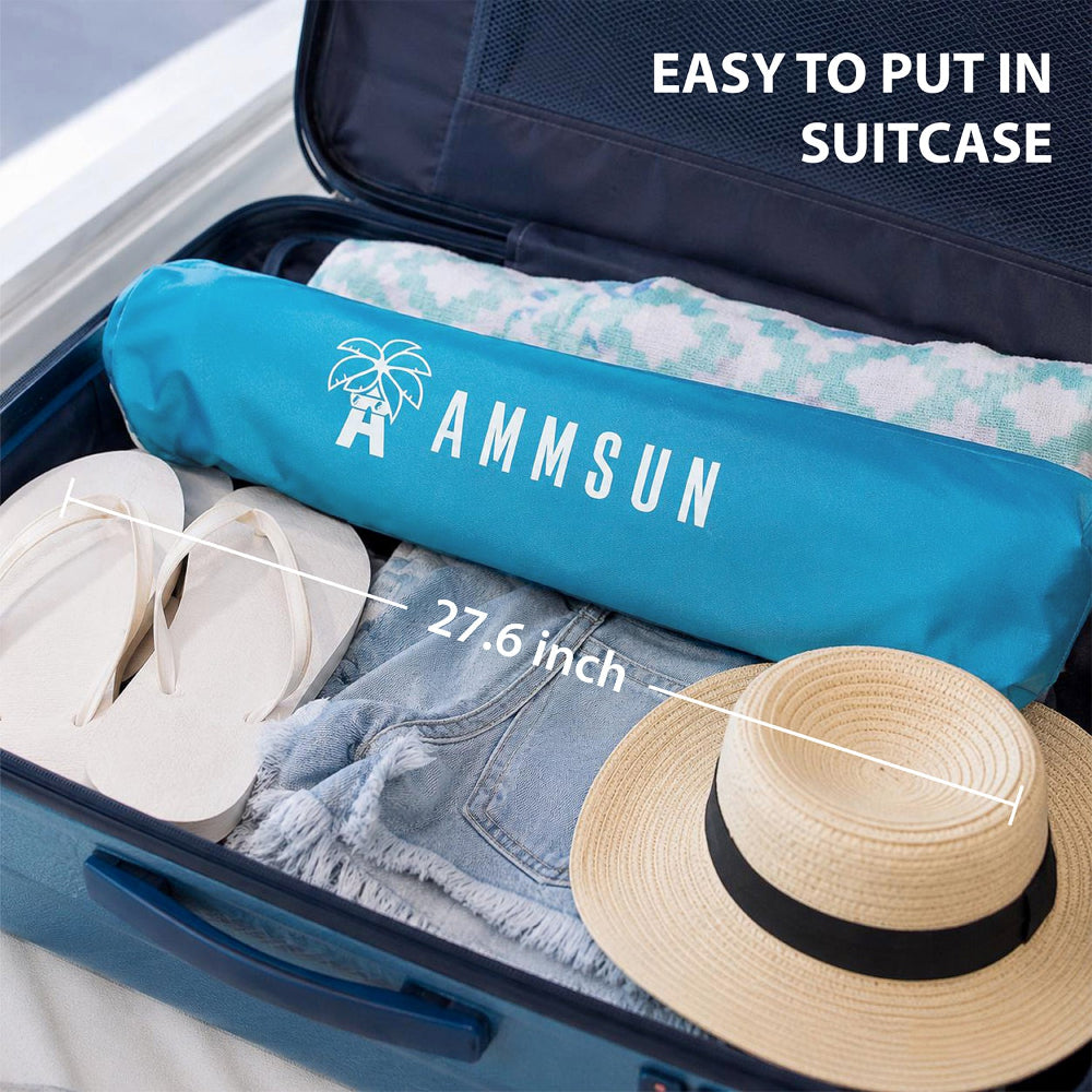 AMMSUN 6.5ft light blue twice folded beach umbrellas with sand anchor is easy to out in suitcase