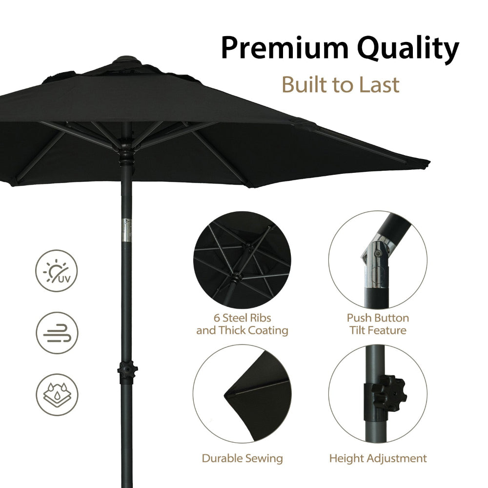 The AMMSUN 6ft black large umbrella outdoor patio for lawn and pool with thick plastic runner and height adjust knob