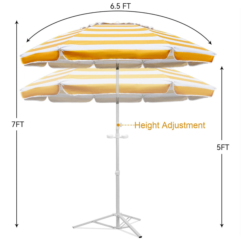 AMMSUN 6.5ft outdoor umbrella with base for sports umbrella on grass  in 7ft height has height adjustment function.