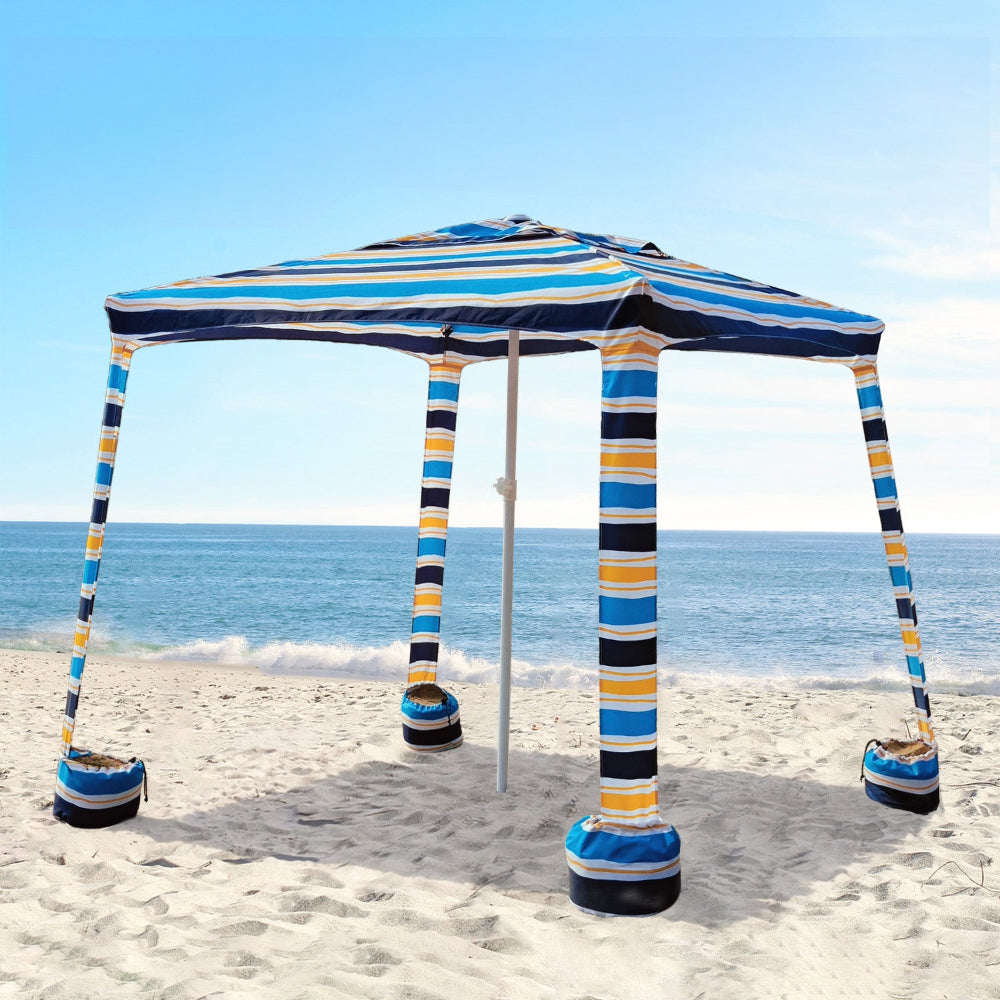 AMMSUN 6.5'×6.5' vibrant stripe beach tent easy set up cabana with privacy sunwall