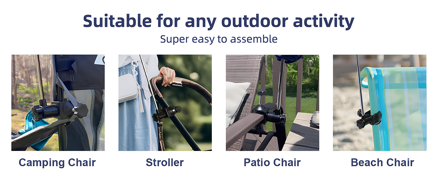 AMMSUN beach chair umbrella clamp for patio chair, stroller, amping chair clip is suitable for any outdoor activity