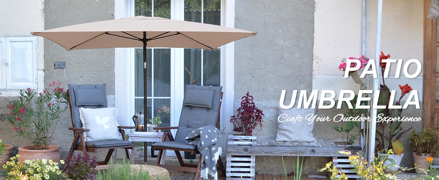 beige rectangular patio umbrella AMMSUN 6.6 x 4.3ft Rectangular Patio Umbrella,Beige