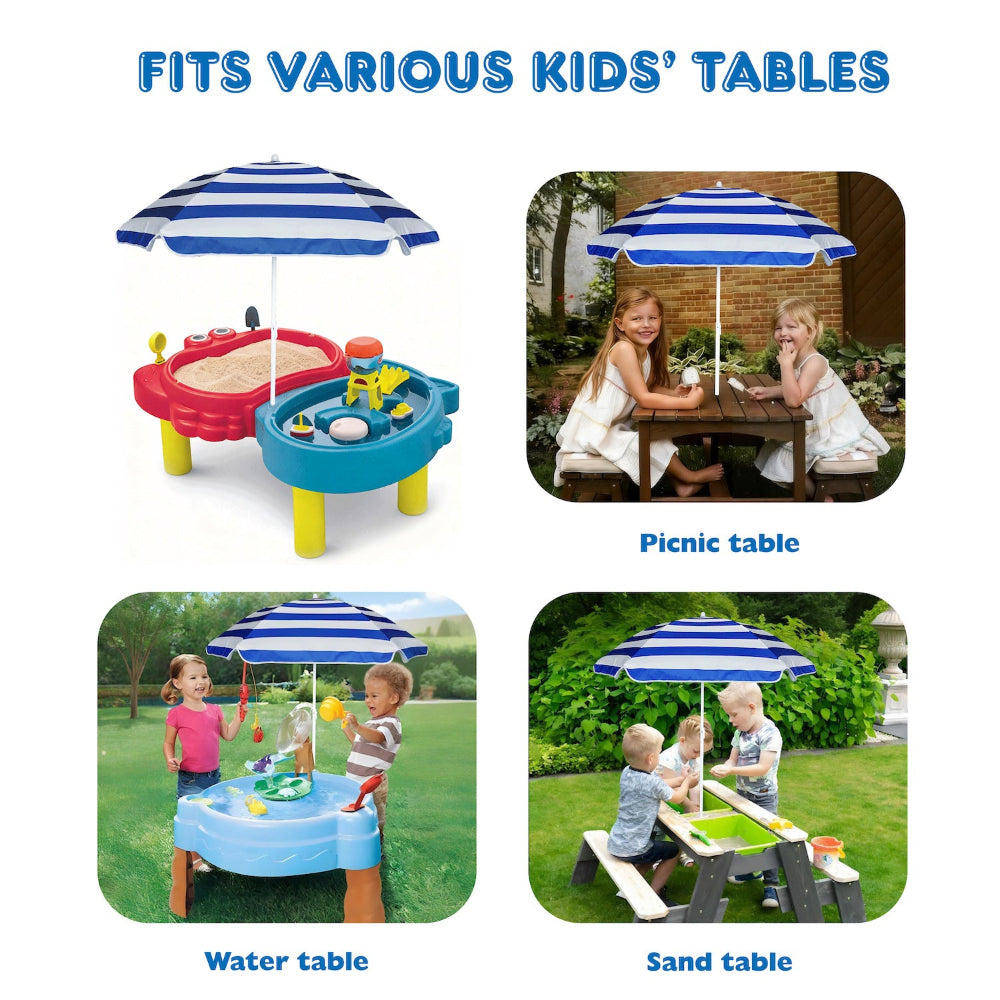 AMMSUN 5ft blue white kids umbrella for water table fits for picnic table an sand table umbrella