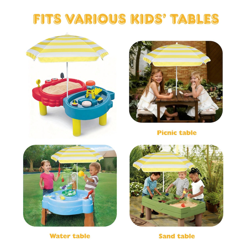 AMMSUN 5ft yellow white kids umbrella for children umbrella fits for picnic table an sand table umbrella