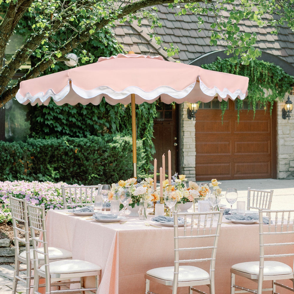 AMMSUN Deep Peach picnic table umbrella with pulley list for wood umbrella, inviting setting for meals