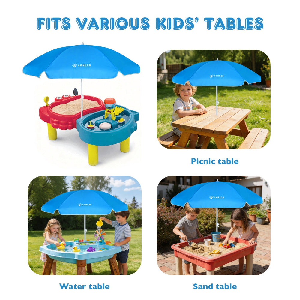 AMMSUN 5ft Kid umbrella water table, Sky Blue kids outdoor umbrella fits for picnic and sand table