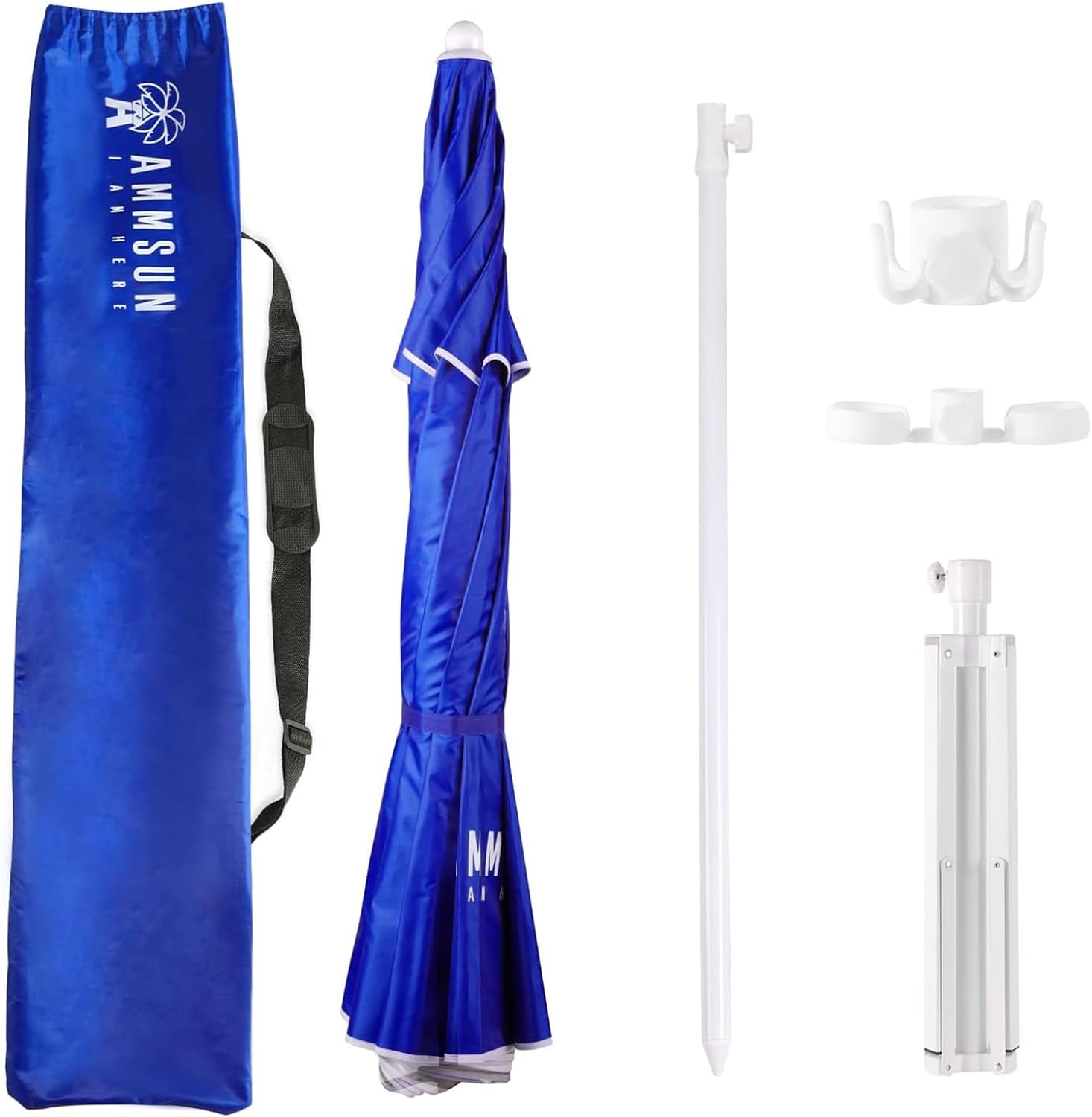 AMMSUN 6.5ft Lightweight Portable Sports Umbrella with Stand Blue