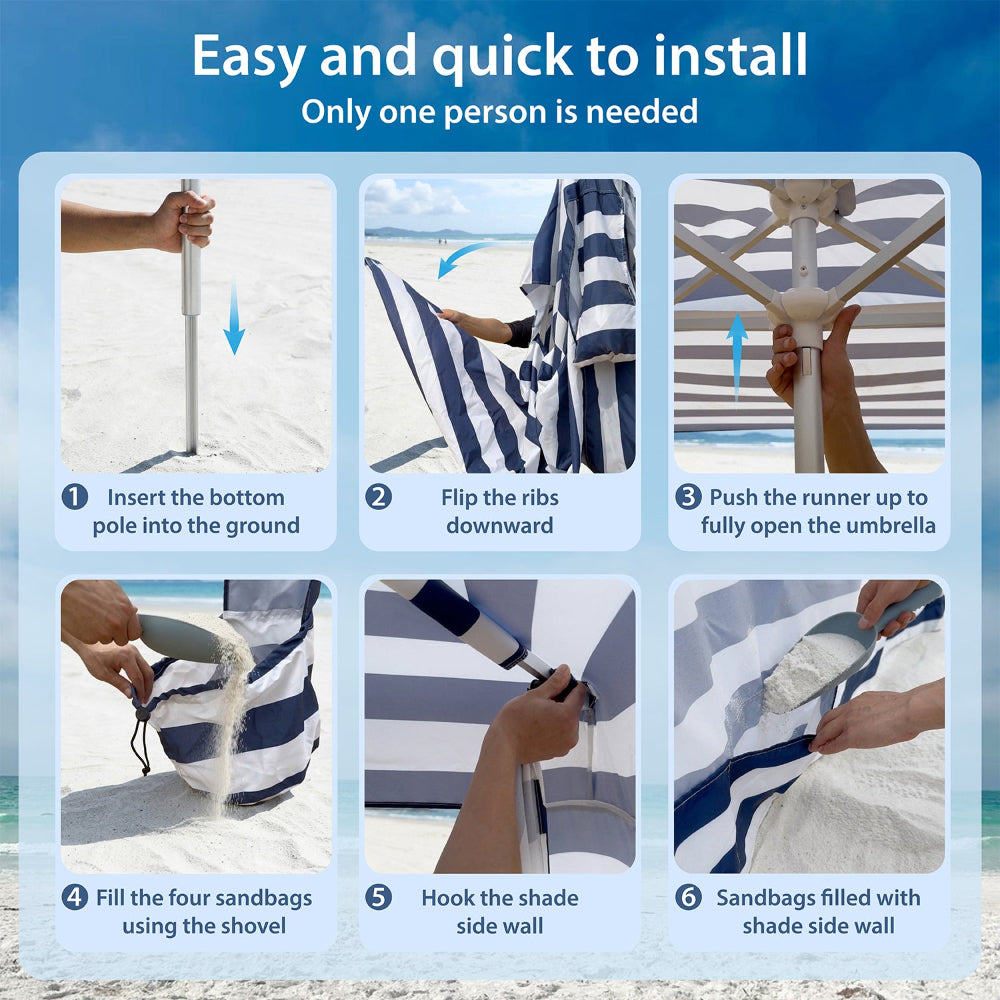 Instruction for setting us AMMSUN 8*8ft foldable beach cabana with sandbags