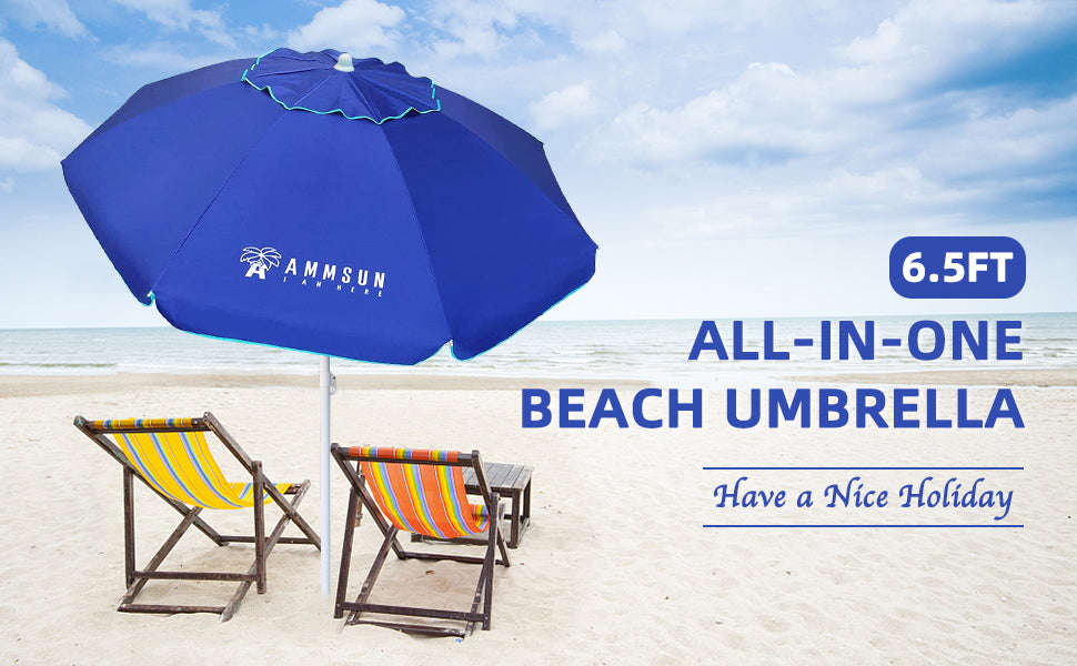 AMMSUN 6.5ft Outdoor Umbrella,Blue
