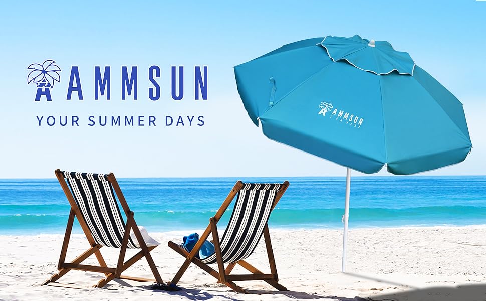 AMMSUN 6.5ft Outdoor Umbrella,Sky Blue